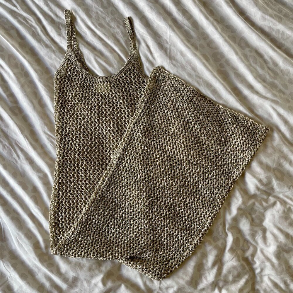 H&M Gold Sequin Maxi Dress – Glam Knit Gown XS 24-25" Waist